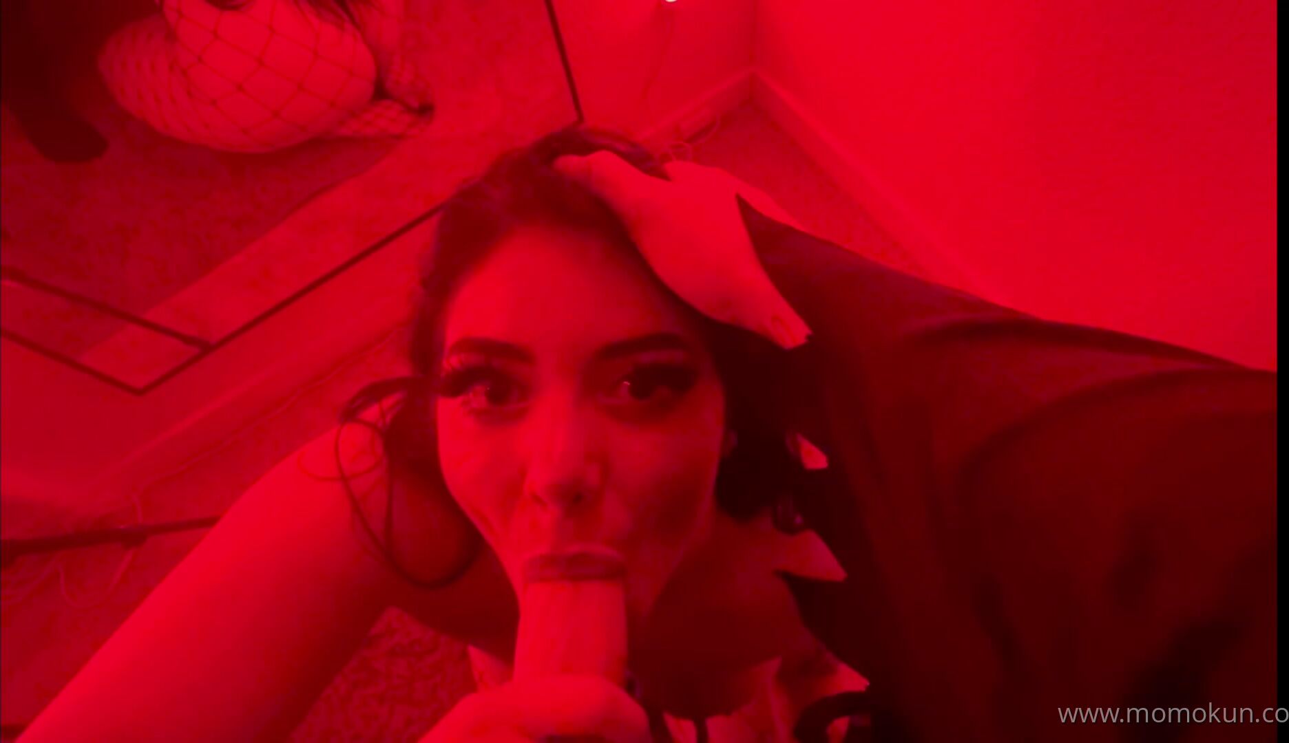 Momokun Gets Her Mouth And Pussy Hammered In A Red Room