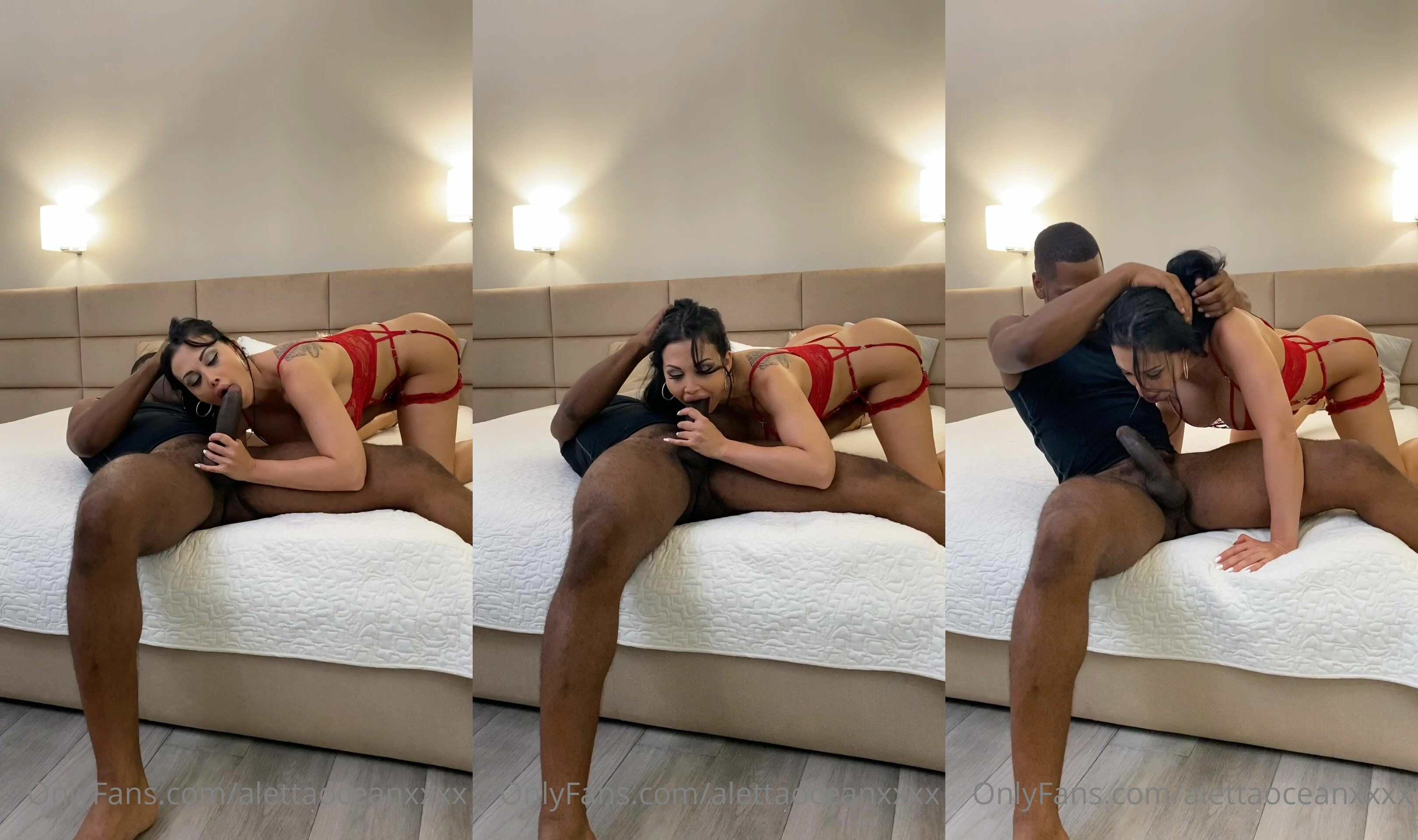 Aletta Ocean Sucks A Big Black Cock, Then Gets Her Pussy Licked And Fucked, Doggy Style