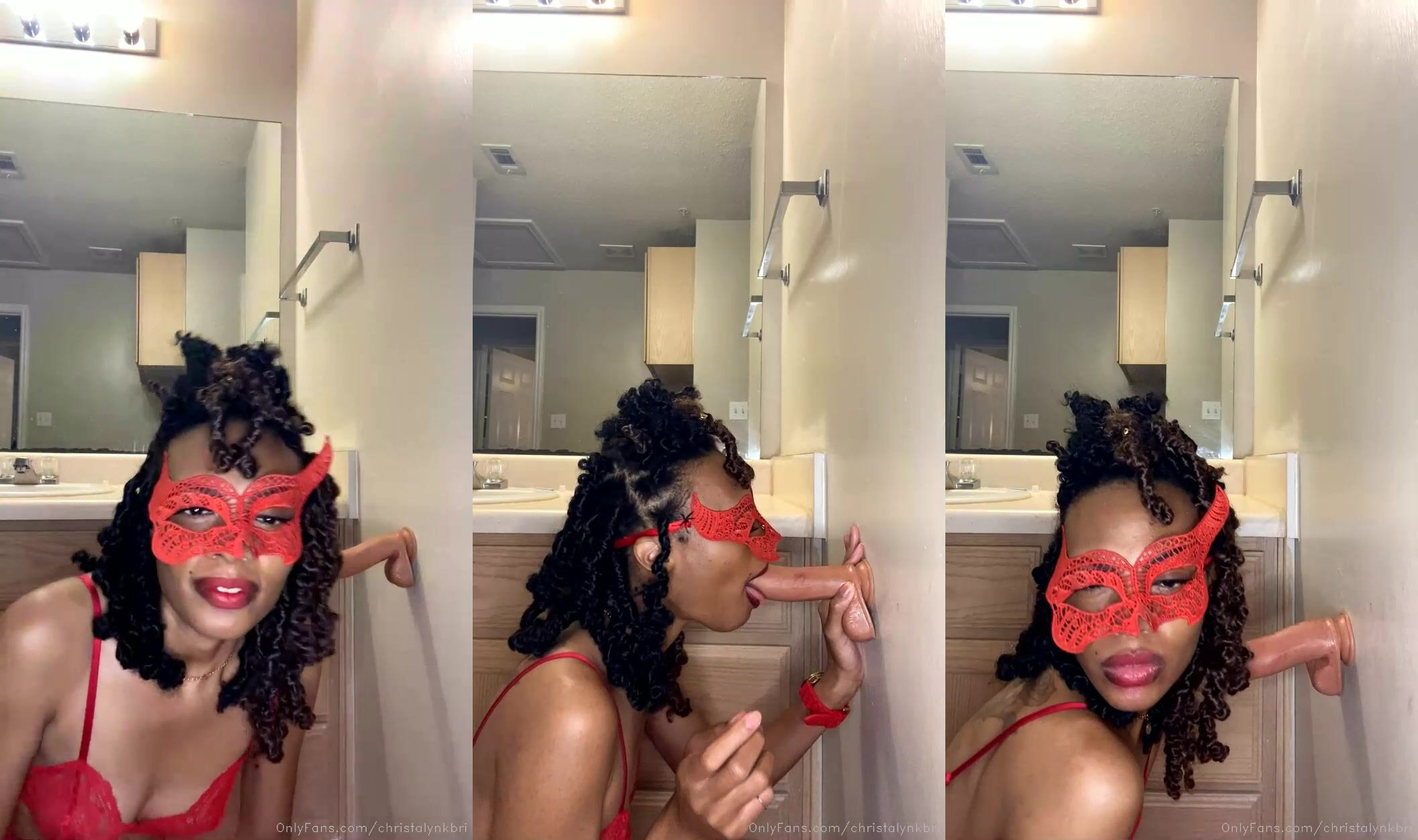 Masked Christalynkbri Blows Dildo On The Wall