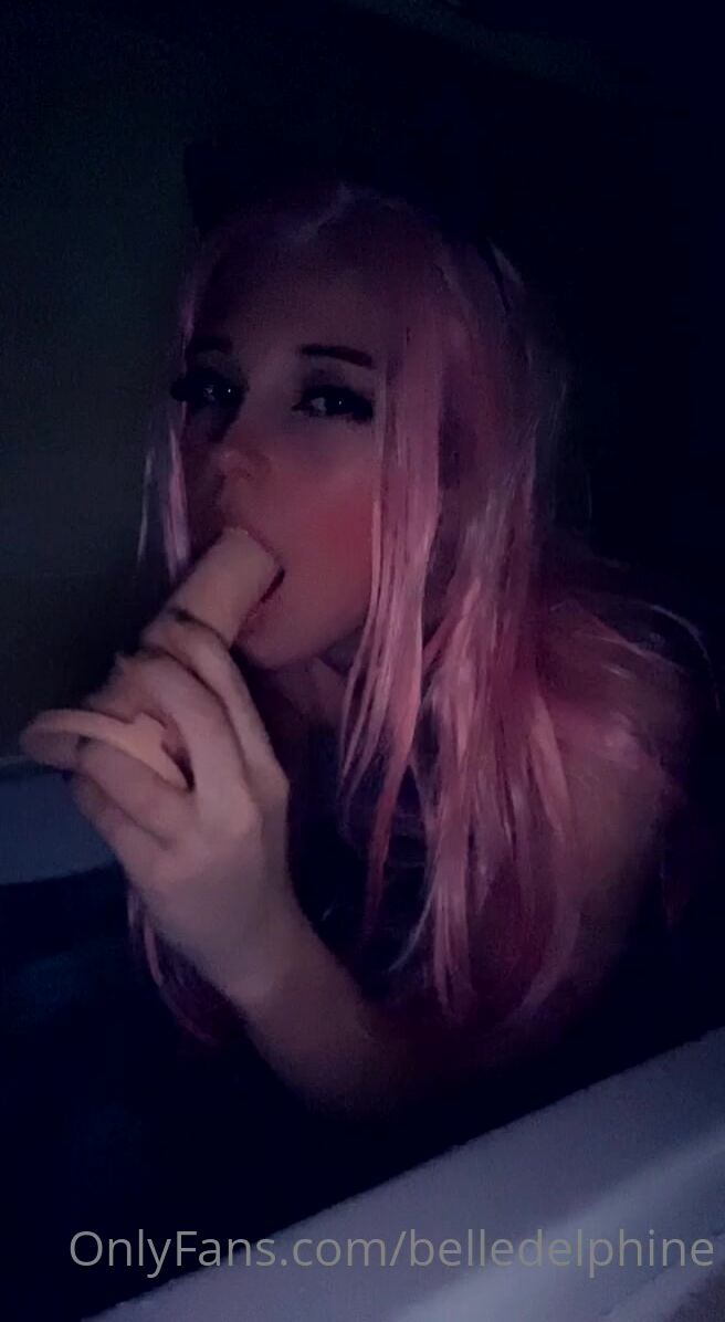 Belle Delphine Sucks A Dildo In A Dark Tub