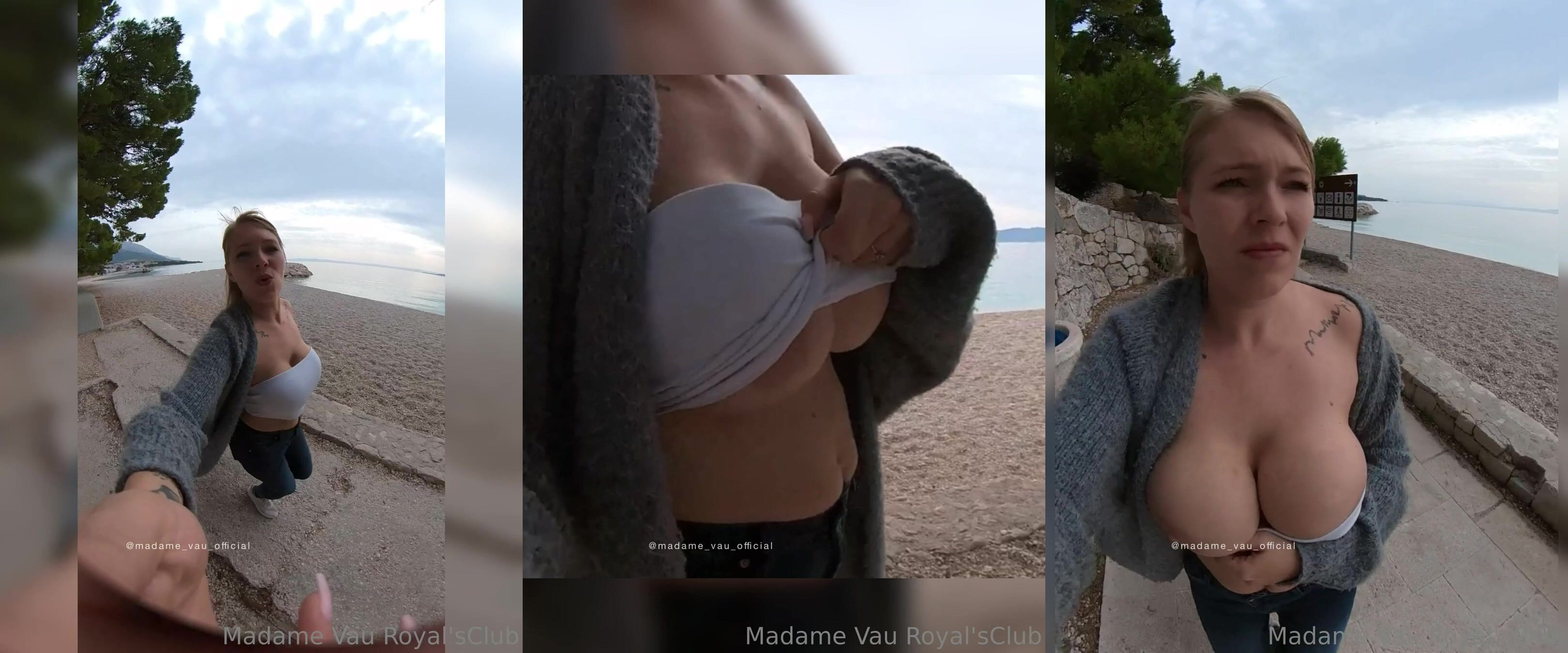 Madamevau Shows Her Tits During A Beach Walk