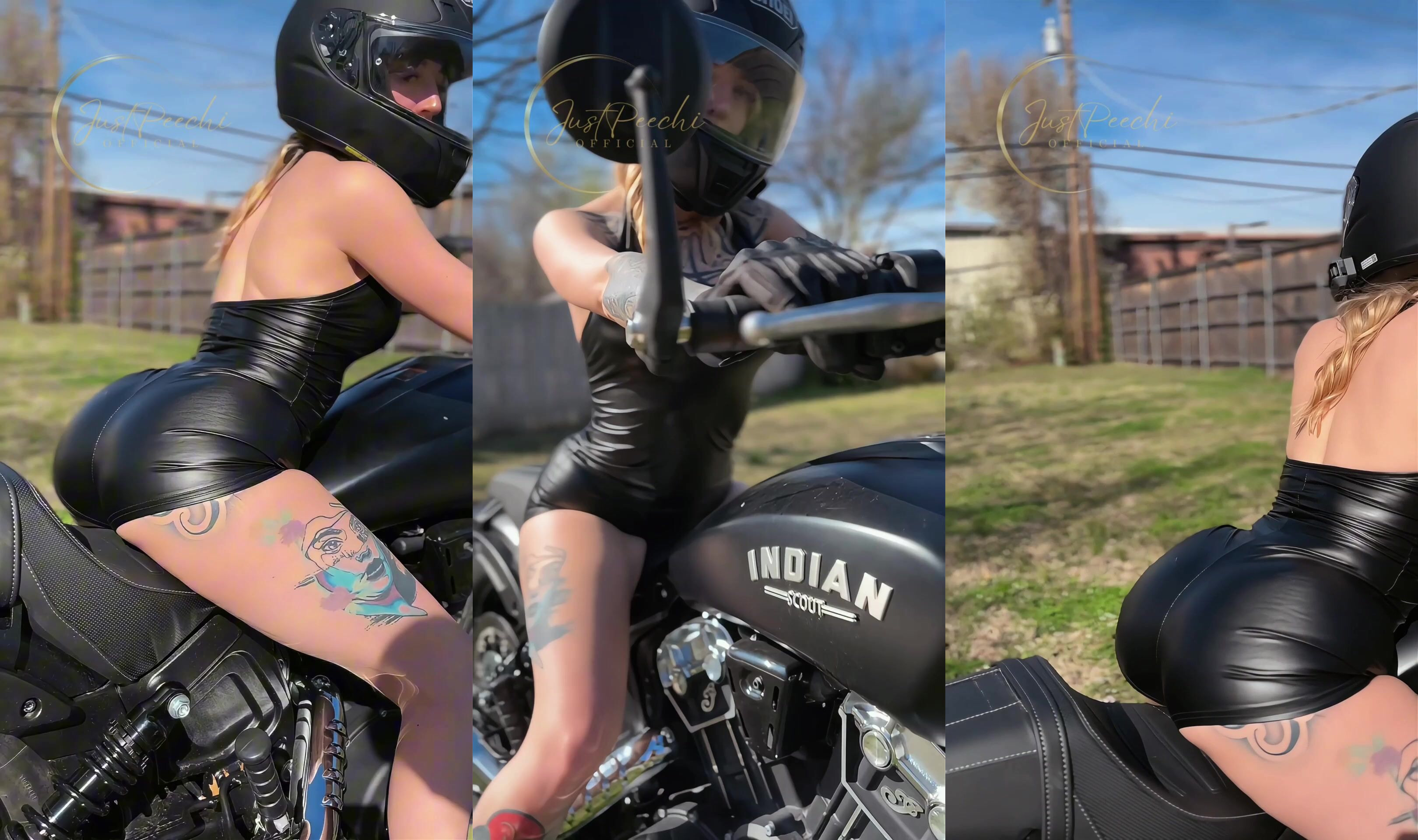 Justpeechi Sits On A Motorcycle