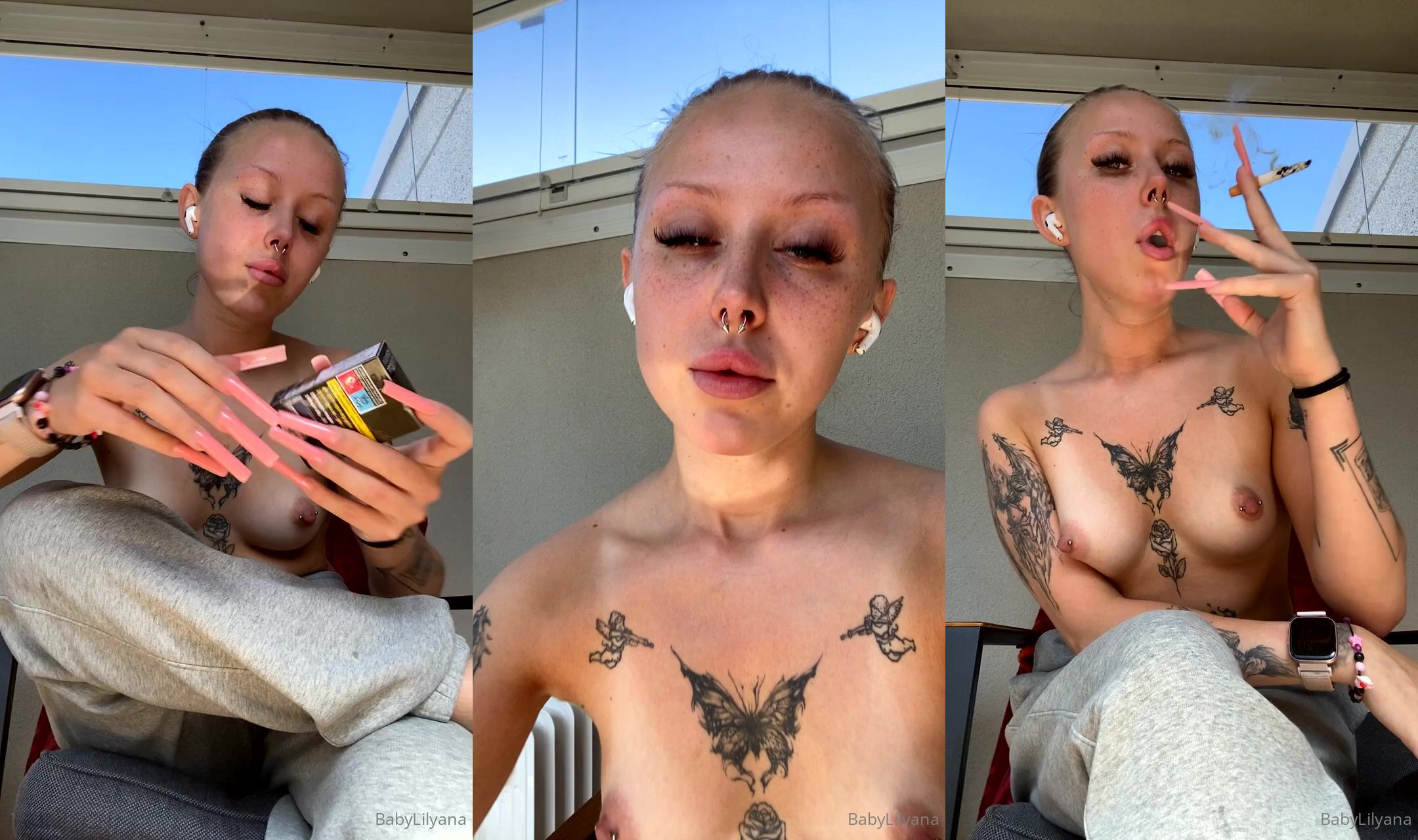 JadeBeib Displays Her Pierced Tits While Smoking