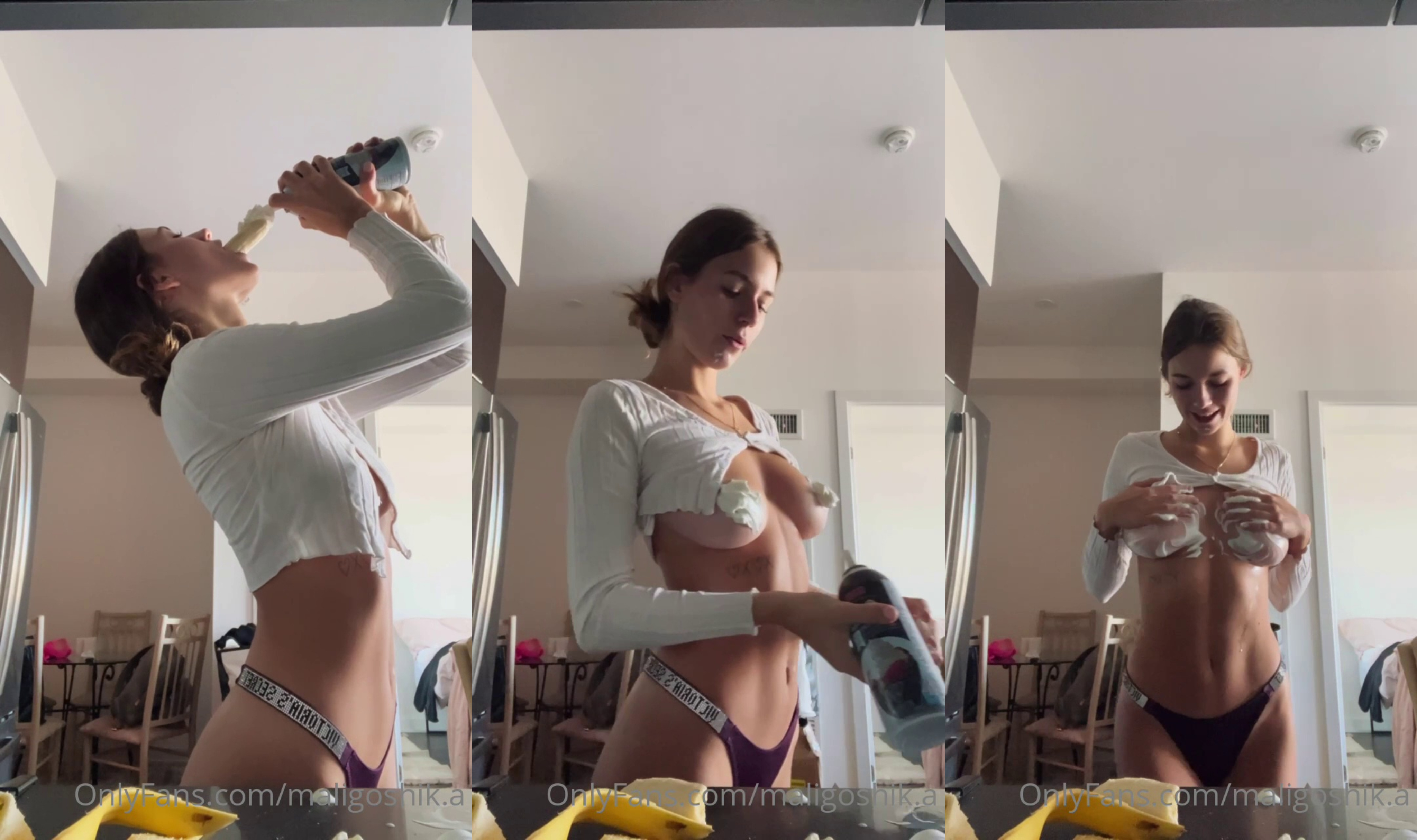 Maligoshik Puts Whipped Cream On Her Tits
