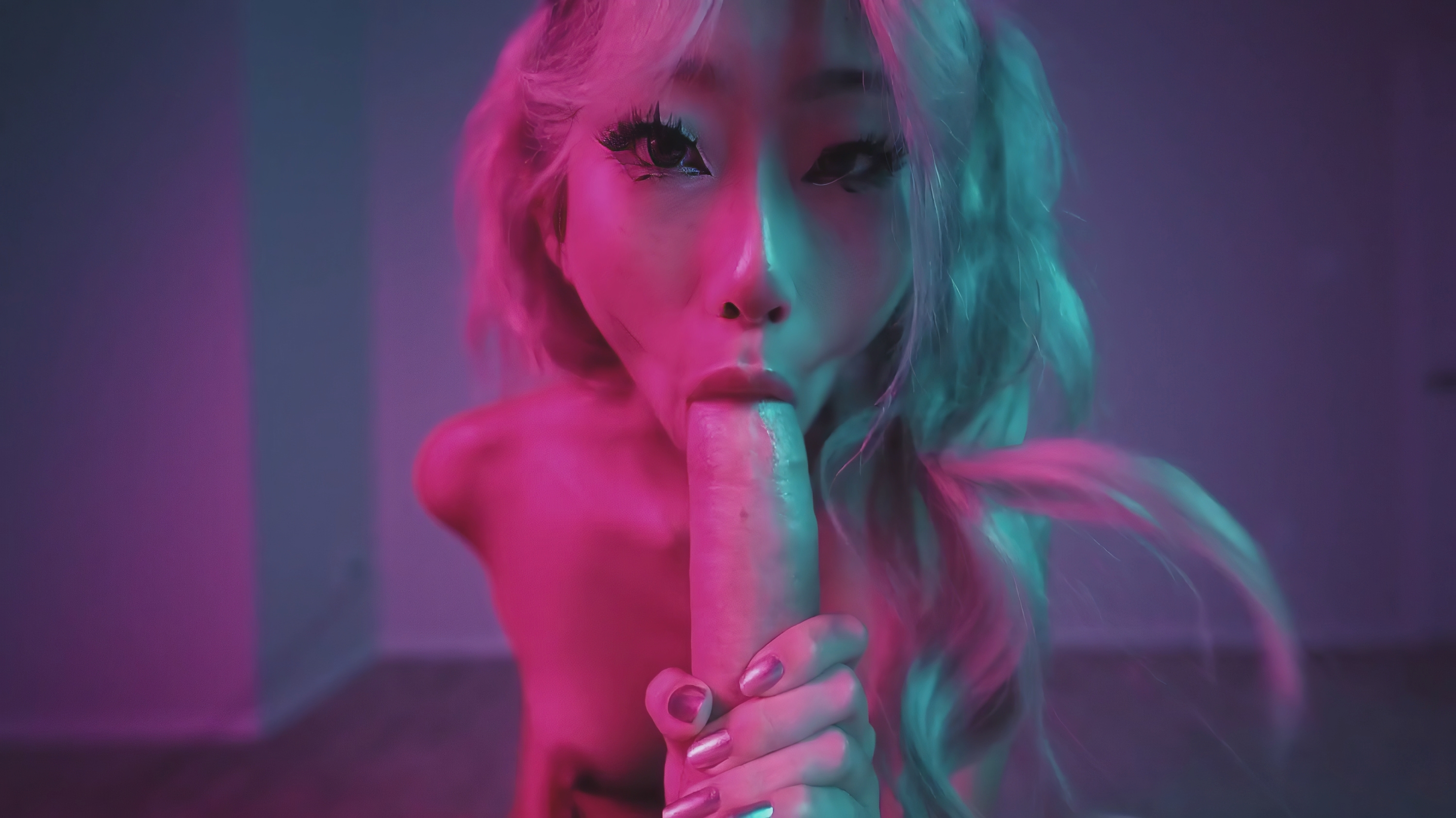 Aeries Steele Blows Her Man In A Neon Room