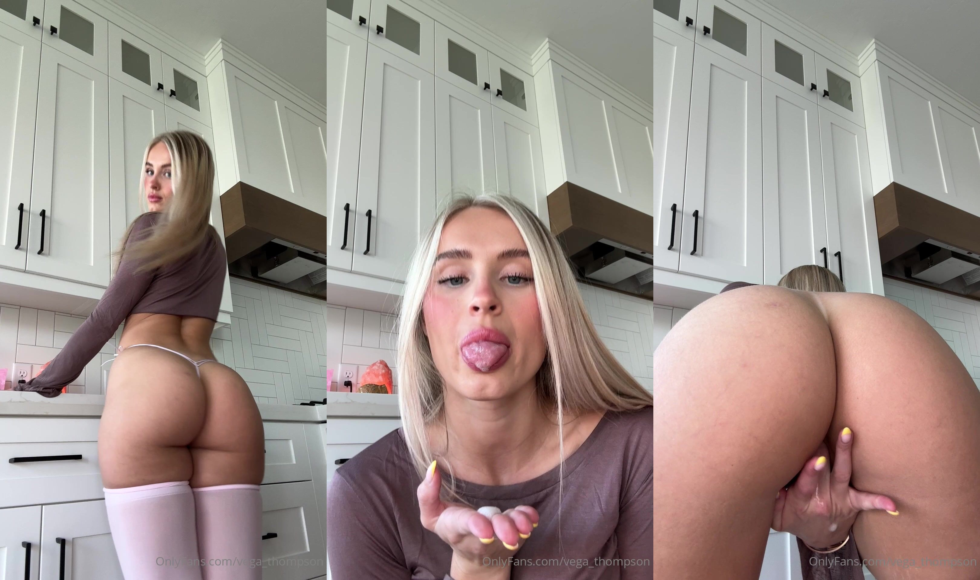 Vega Thompson Fingers Her Pussy In The Kitchen