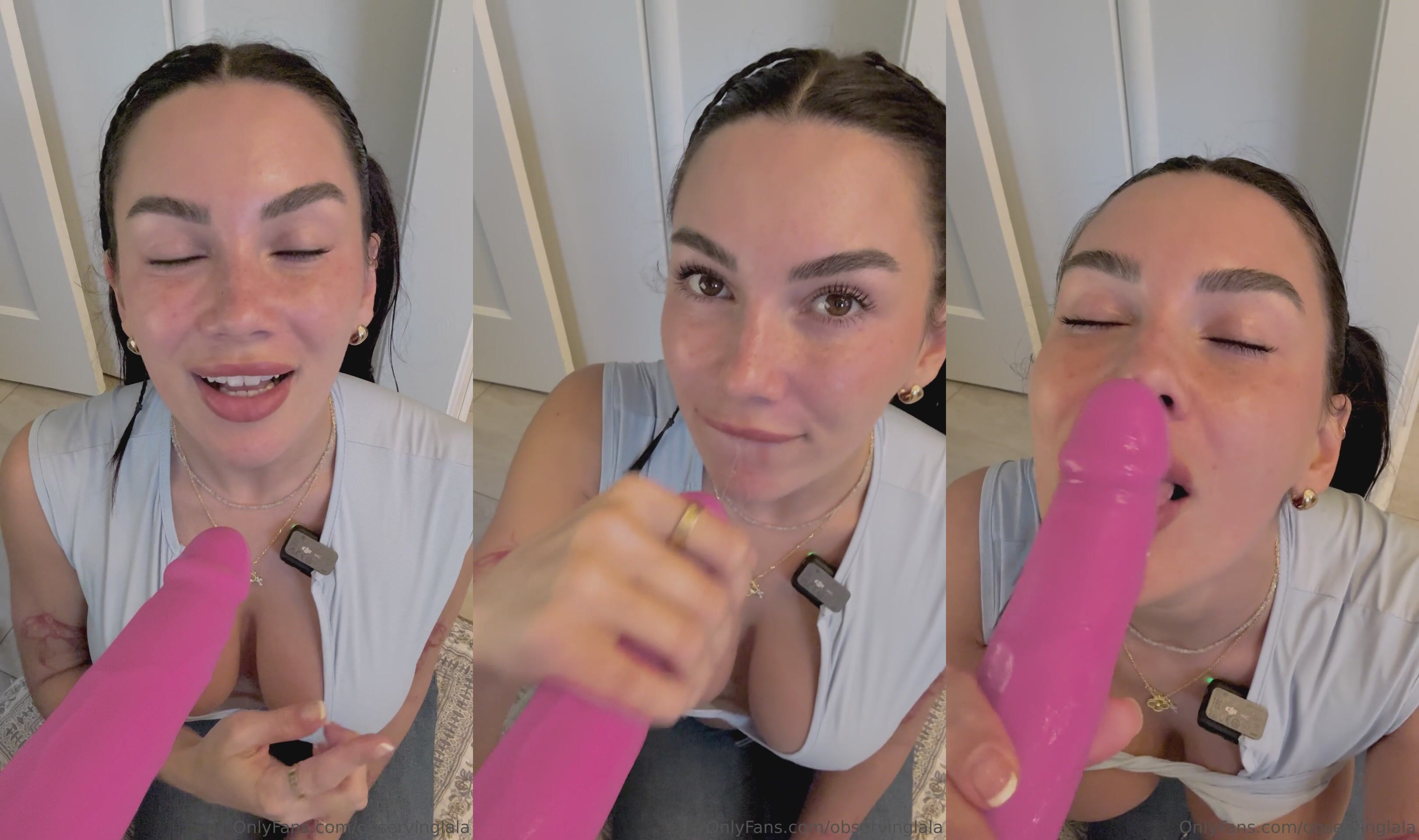 Observinglalaxo Sucks Her Wall Mounted Dildo