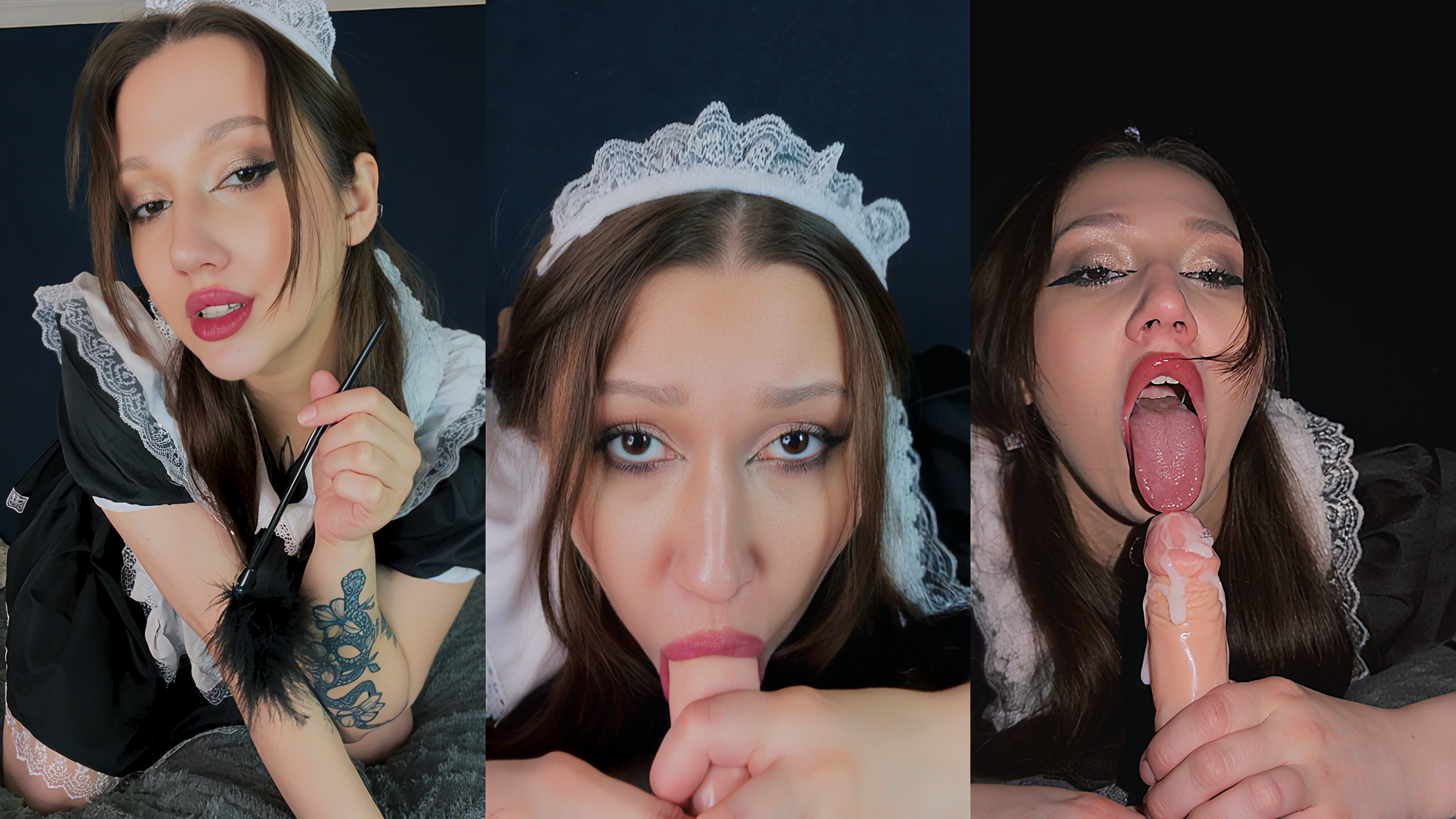 Maid Elle Lin Polishes Her Dildo With Her Mouth