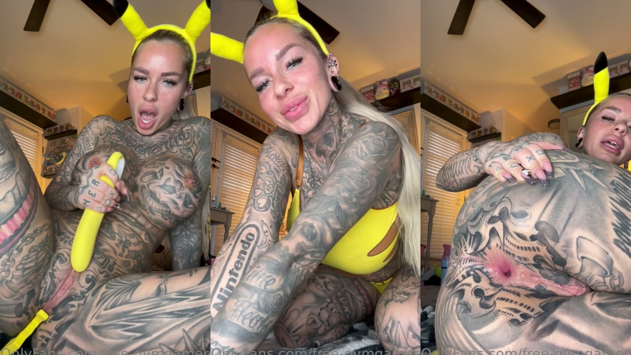 GymGamerGirl's Pikachu Themed Pussy & Anal Dildo Session