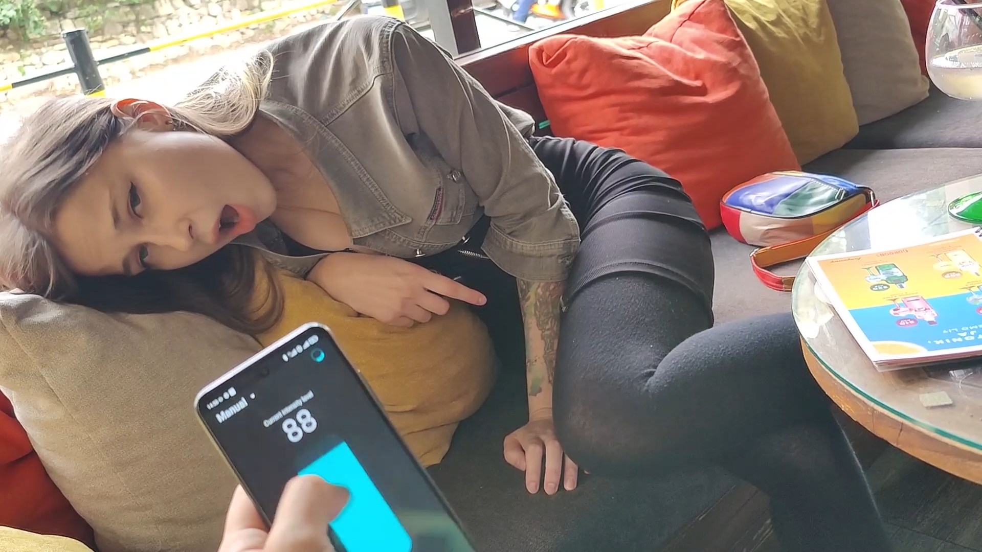 Remote Controlled Orgasm Of My Stepsister At The Bar