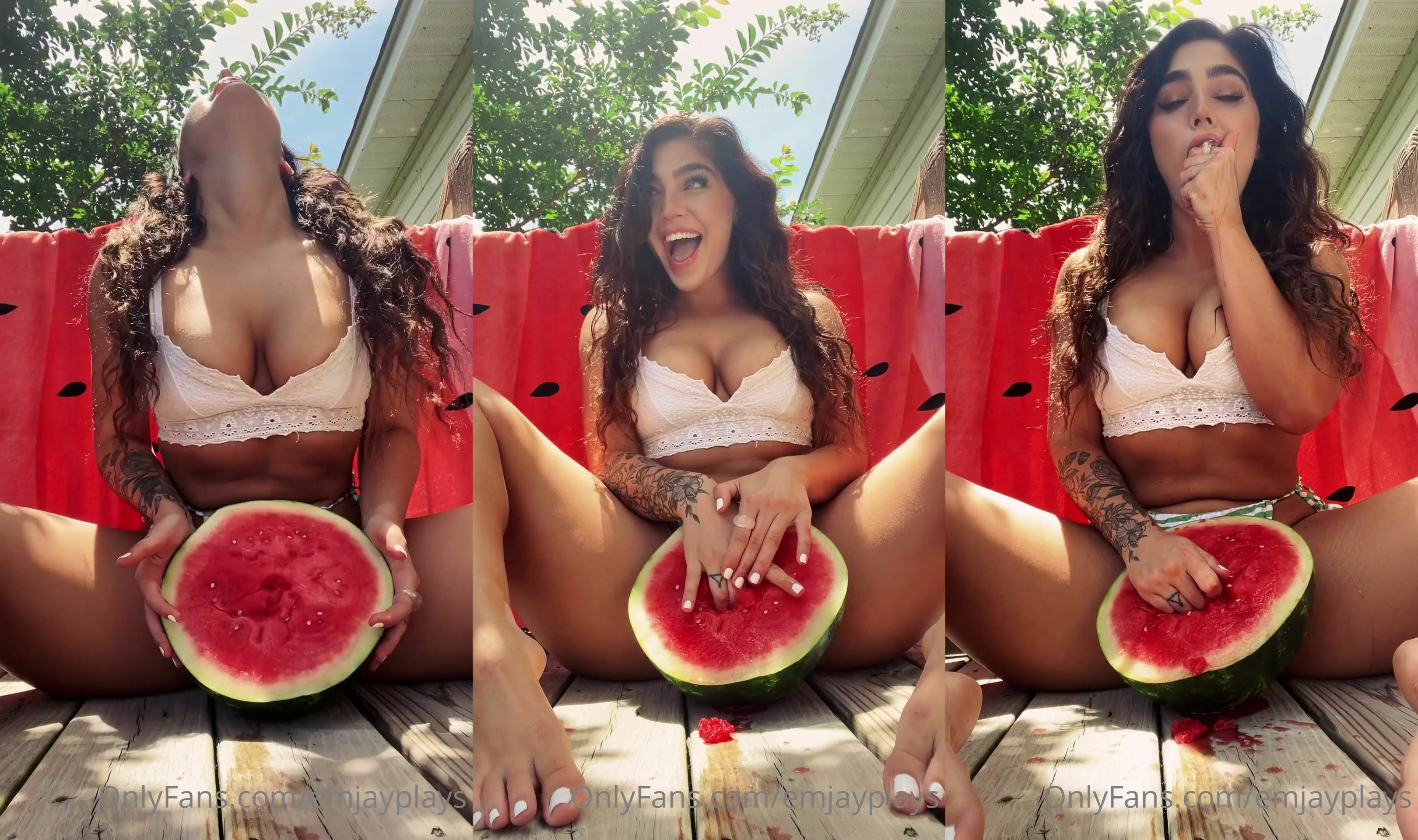Emjayplays Plays With Her Watermelon For You